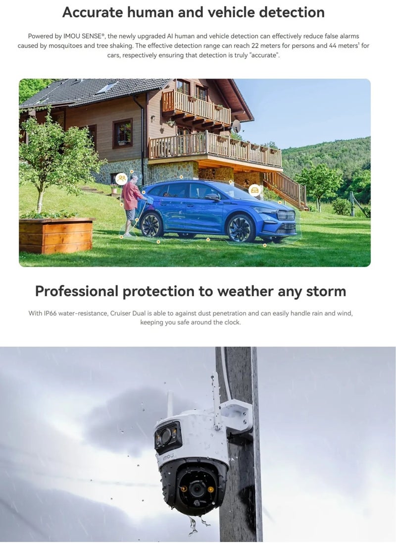 IMOU - Cruiser Dual Lens 10MP Outdoor WiFi Surveillance Camera, Resolution (5MP+5MP), Color Night Vision up to 30m, AI Person/Vehicle Detection, Automatic PT Tracking, Two-Way Audio, IP66 (IPC-S7XEN-10M0WED) Imou - Image 1