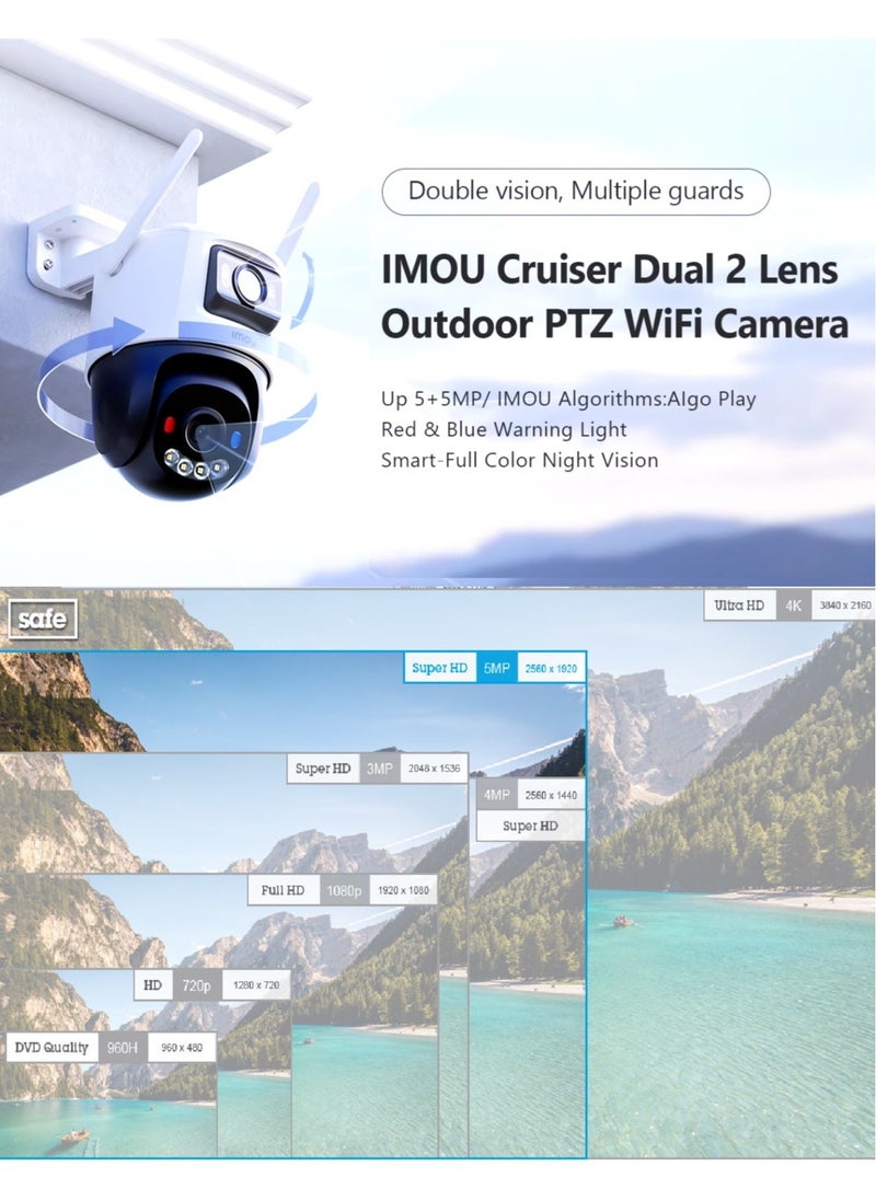 IMOU - Cruiser Dual Lens 10MP Outdoor WiFi Surveillance Camera, Resolution (5MP+5MP), Color Night Vision up to 30m, AI Person/Vehicle Detection, Automatic PT Tracking, Two-Way Audio, IP66 (IPC-S7XEN-10M0WED) Imou - Image 1