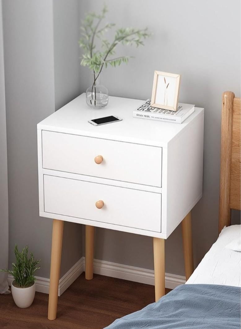 EXPERT Modern wood side table, MDF geometric panel with large capacity for storage, bedside coffee table and nightstand with drawer EI-303 - Image 1