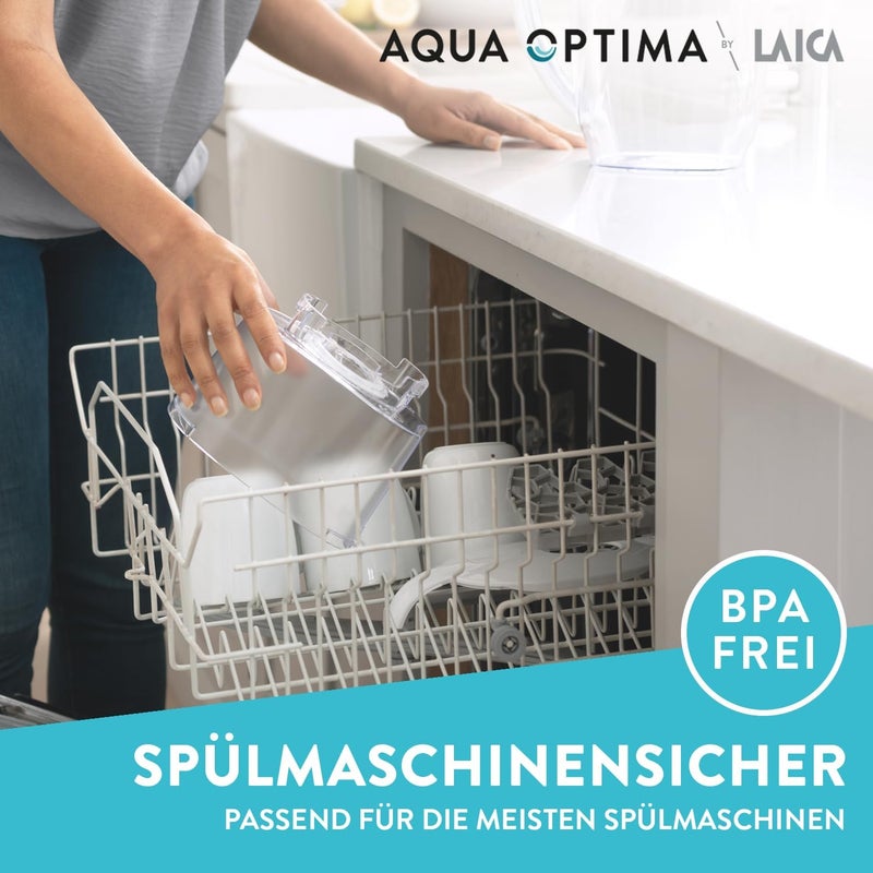 Aqua Optima إبريق فلتر أ��وا أوبتيما ليسكيا و6 خراطيش فلتر إيفولف+ لمدة 30 يومًا، سعة 2.5 لتر، لتقليل الميكروبلاستيك والكلور والجير والشوائب، اللون الأبيض - Image 5