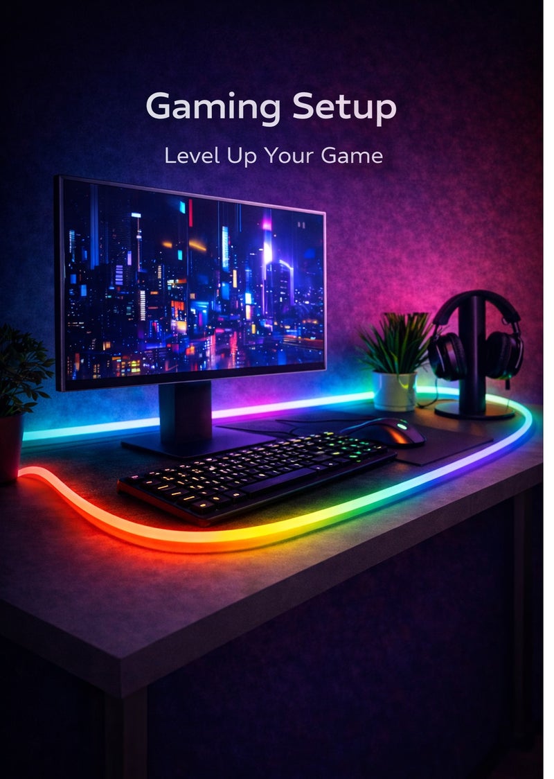 5M RGB LED Neon Light Strip with Remote Control – Flexible Decorative Lighting for Gaming Room, TV Backlight, Bedroom, Outdoor G - Image 2
