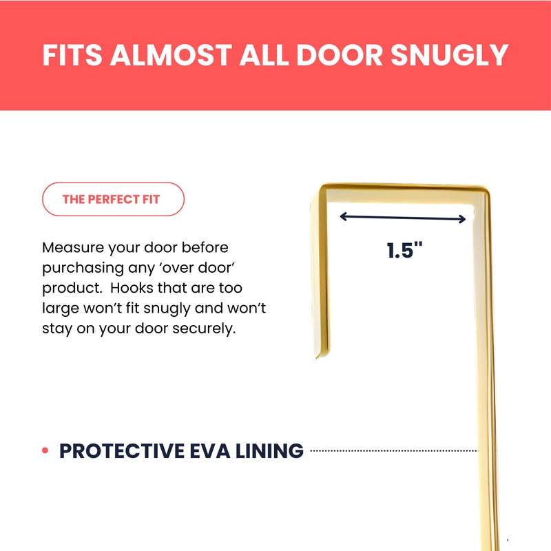 Home in Bold [Heavy Duty] Over-The-Door Mirror Hanger | Adjustable 14.5-inch Door Mirror Hanger Set w Protective Lining | Any-Banging Adhesive + Suction Pads - Over The Hooks 1.5'' Door Depth (Gold) - Image 5