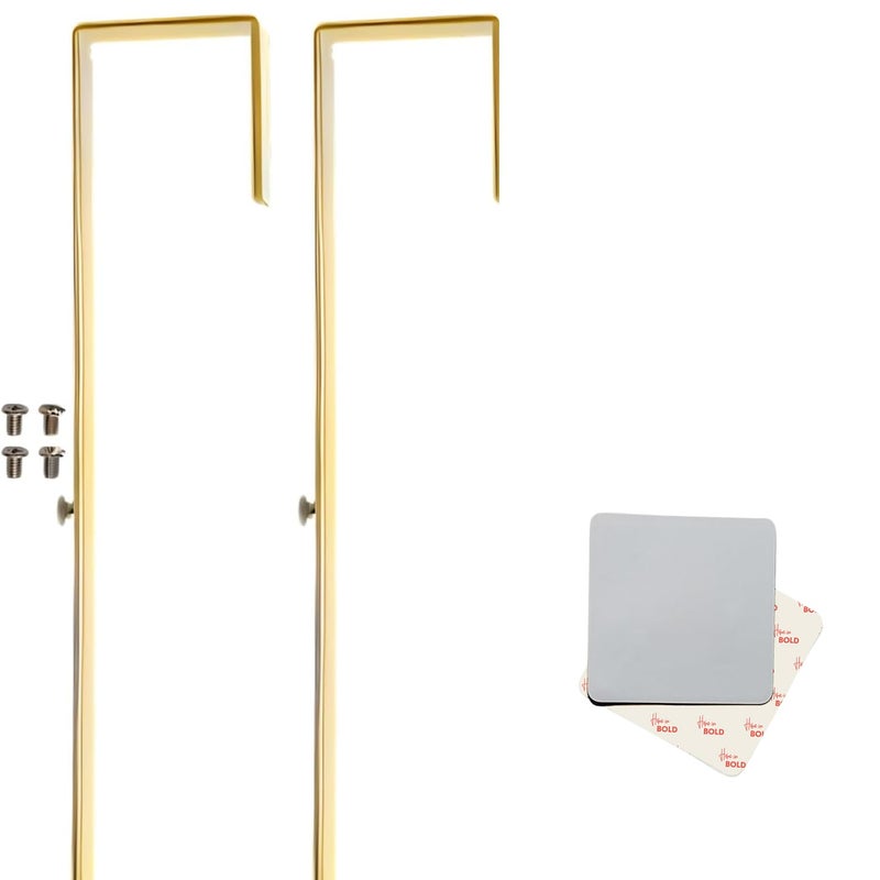 Home in Bold [Heavy Duty] Over-The-Door Mirror Hanger | Adjustable 14.5-inch Door Mirror Hanger Set w Protective Lining | Any-Banging Adhesive + Suction Pads - Over The Hooks 1.5'' Door Depth (Gold) - Image 1