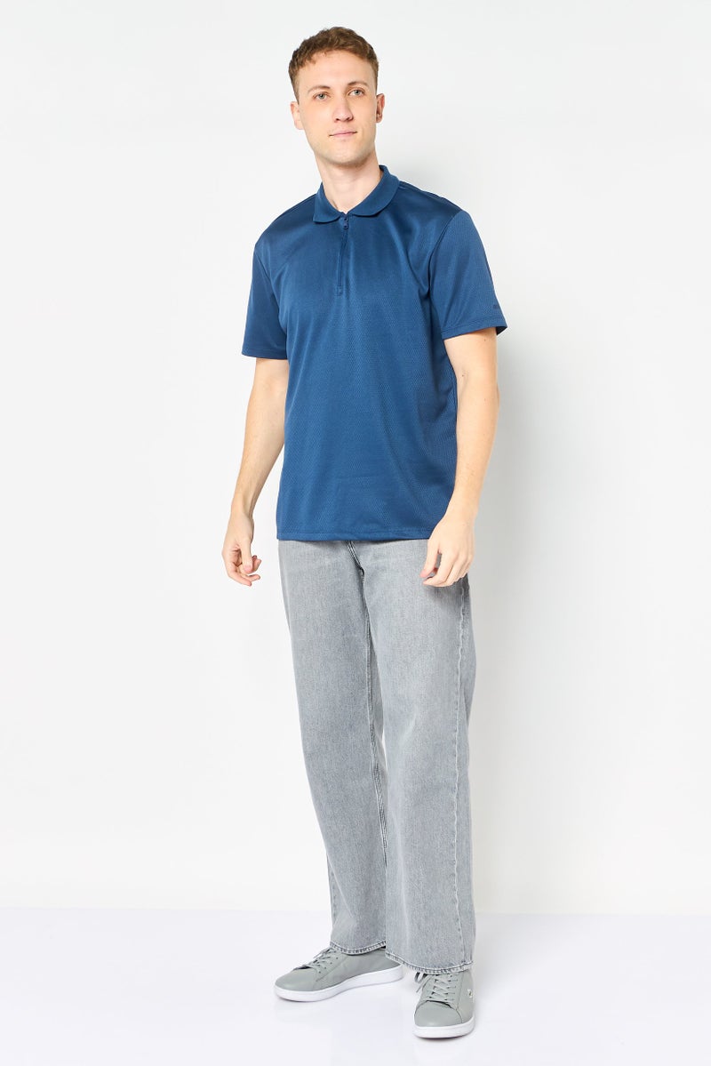 Chaps Men Regular Fit Textured Short Sleeve Half Zipper Polo Shirt, Navy Blue - Image 2