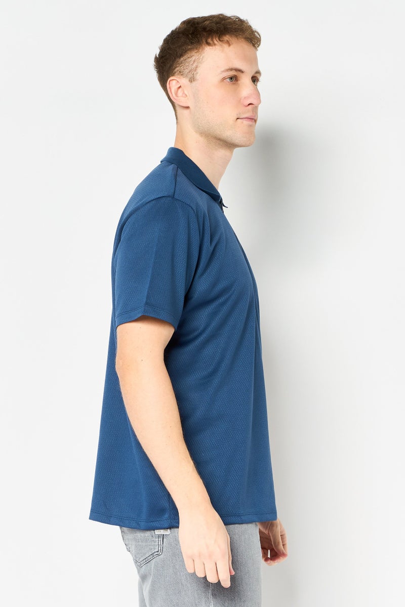 Chaps Men Regular Fit Textured Short Sleeve Half Zipper Polo Shirt, Navy Blue - Image 3