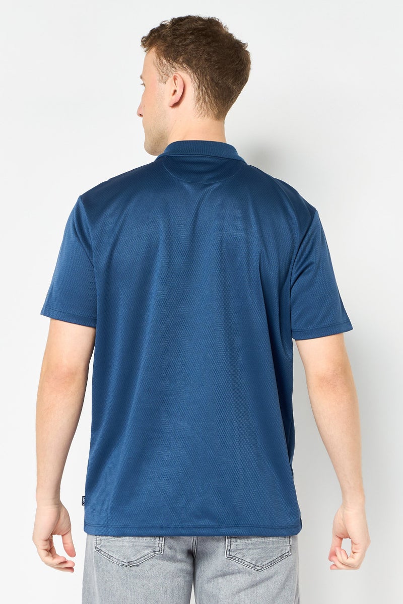 Chaps Men Regular Fit Textured Short Sleeve Half Zipper Polo Shirt, Navy Blue - Image 4