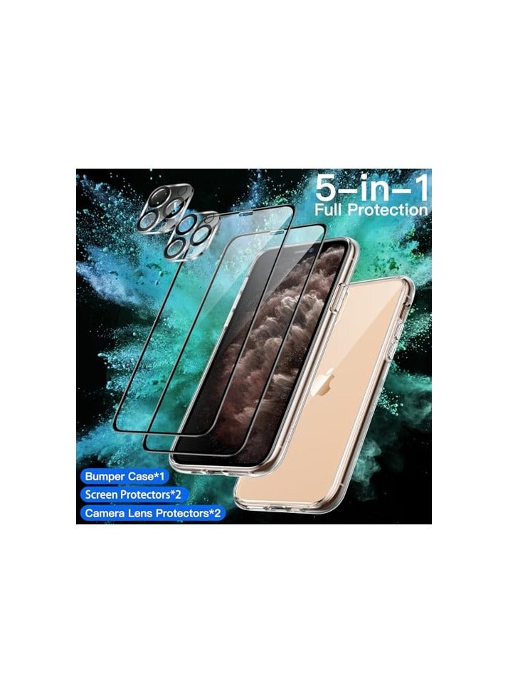 Jetech حافظة JETech 5 في 1 لجهاز iPhone 11 Pro Max 6.5 بوصة، مع 2 حزمة واقي شاشة وواقي عدسة الكاميرا، غلاف هاتف مضاد للصدمات غير مصفر، فيلم زجاج مقسى كامل التغطية (شفاف) - Image 3
