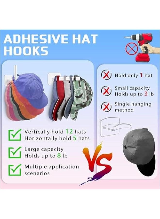 HOOKOR 12 Pack Hat Rack for Wall Hat Organizer, Hat Racks for Baseball Caps, Adhesive Hat Hooks for Wall, No Drilling Hat Hangers for Door, Bedroom, Closet, Hat Storage  - Image 3