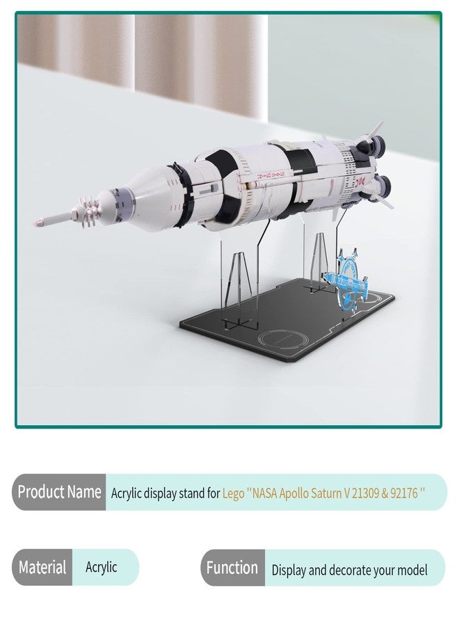NAOCARD Display Stand for Lego 21309 & 92176 NASA Apollo Saturn V, Acrylic Launch Platform for Lego 21309 & 92176 Outer Space Model Rocket (Just the Stand for Sale)-Horizontal Style… - Image 2