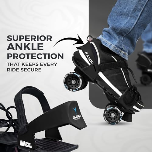 JASPO Razor Adjustable Roller Skates | Unique Ankle Support | 61mm PU Wheels | Anti-Skid Surface | Lightweight | Quad Skates for Kids & Adults (Size 25–31 cm, Age 8+)(Skate Only) Black - Image 4