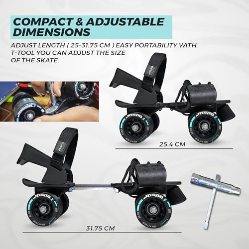 JASPO Razor Adjustable Roller Skates | Unique Ankle Support | 61mm PU Wheels | Anti-Skid Surface | Lightweight | Quad Skates for Kids & Adults (Size 25–31 cm, Age 8+)(Skate Only) Black - Image 3