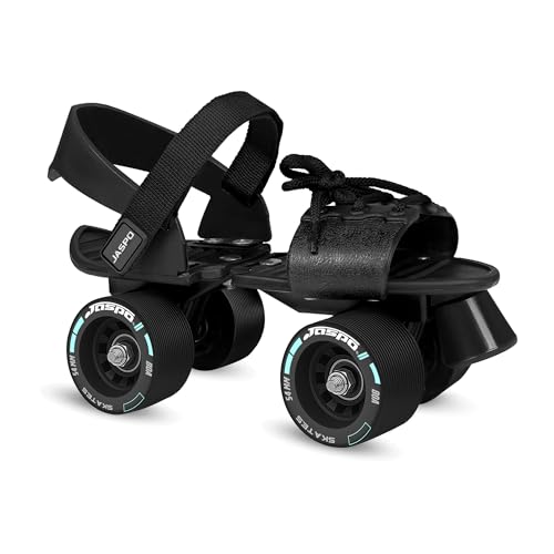 JASPO Razor Adjustable Roller Skates | Unique Ankle Support | 61mm PU Wheels | Anti-Skid Surface | Lightweight | Quad Skates for Kids & Adults (Size 25–31 cm, Age 8+)(Skate Only) Black - Image 1