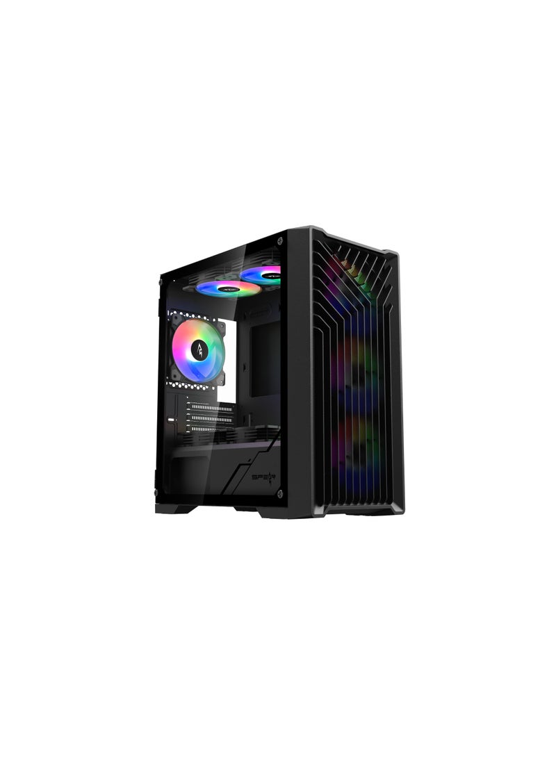 Spear Pc هيكل ألعاب Micro-ATX درع داكن ARGB - أسود، زجاج مقسى، تدفق هواء عالي - Image 1