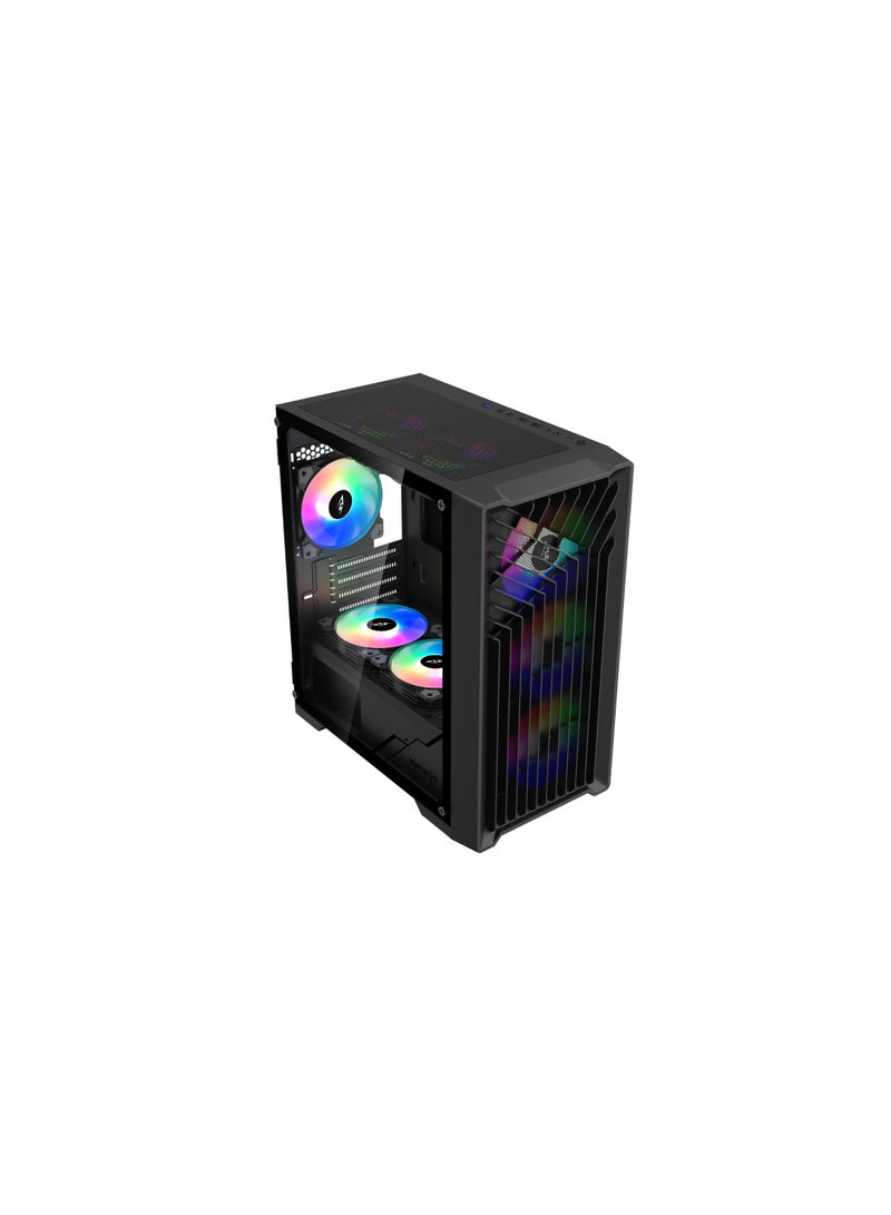 Spear Pc هيكل ألعاب Micro-ATX درع داكن ARGB - أسود، زجاج مقسى، تدفق هواء عالي - Image 3