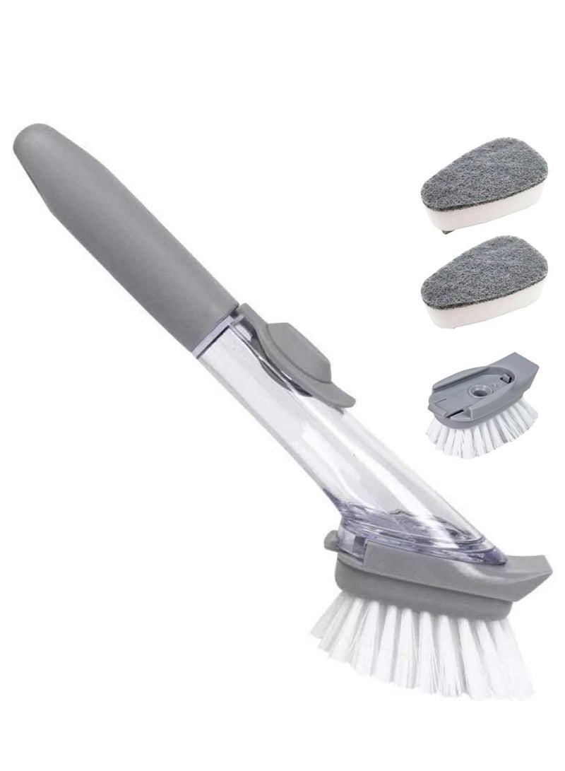 Soap dispenser bowl brush storage set, including 1 handle, 2 bristles, and 2 sponges, with a utensil stick/pan/pot/sink with replaceable kitchen utensil brush and dishwashing paste  - Image 1