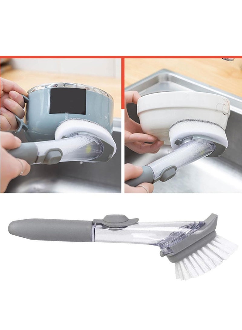 Soap dispenser bowl brush storage set, including 1 handle, 2 bristles, and 2 sponges, with a utensil stick/pan/pot/sink with replaceable kitchen utensil brush and dishwashing paste  - Image 2