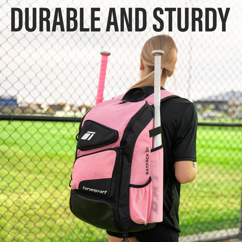 Tonesport Baseball Bag - Backpack for Baseball, Softball, Tball - Adults & Youth Bat Bag - Radiant Pink - Image 3