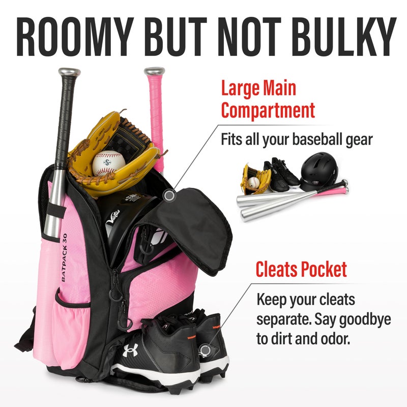 Tonesport Baseball Bag - Backpack for Baseball, Softball, Tball - Adults & Youth Bat Bag - Radiant Pink - Image 2