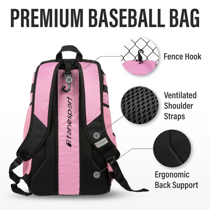 Tonesport Baseball Bag - Backpack for Baseball, Softball, Tball - Adults & Youth Bat Bag - Radiant Pink - Image 4