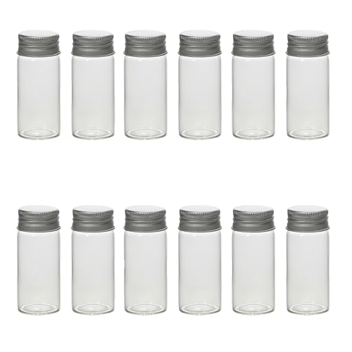 UPSTORE 12 Pcs 30ml Clear Glass Jars Mini Storage Vials with Aluminum Screw Lids Multipurpose Small Glass Containers for Beads Jewelry Wedding Favors DIY Craft Decor - Image 1