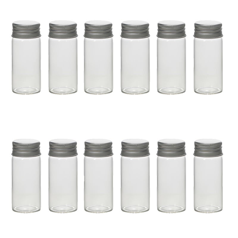UPSTORE 12 Pcs 30ml Clear Glass Jars Mini Storage Vials with Aluminum Screw Lids Multipurpose Small Glass Containers for Beads Jewelry Wedding Favors DIY Craft Decor - Image 2