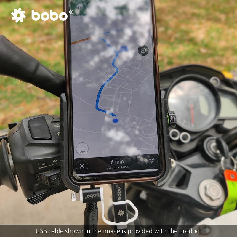 Bobo BM1 PRO Jaw-Grip Waterproof Bike/Motorcycle/Scooter Mobile Phone Holder Mount with Fast USB 3.0 Charger, SAE Connector & Small USB Cable, Ideal for Maps and GPS Navigation (Orange) - Image 5