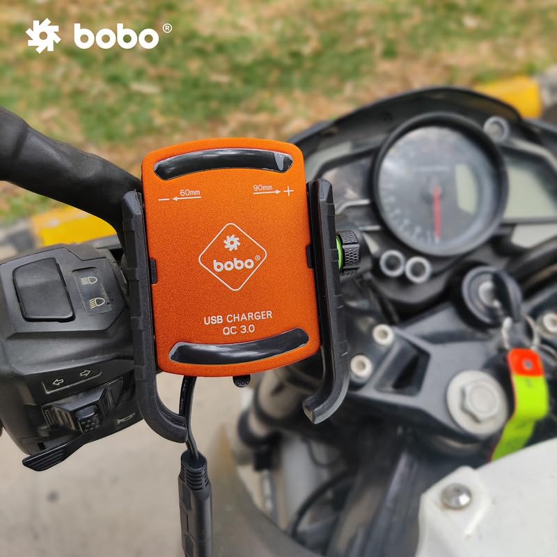 Bobo BM1 PRO Jaw-Grip Waterproof Bike/Motorcycle/Scooter Mobile Phone Holder Mount with Fast USB 3.0 Charger, SAE Connector & Small USB Cable, Ideal for Maps and GPS Navigation (Orange) - Image 4