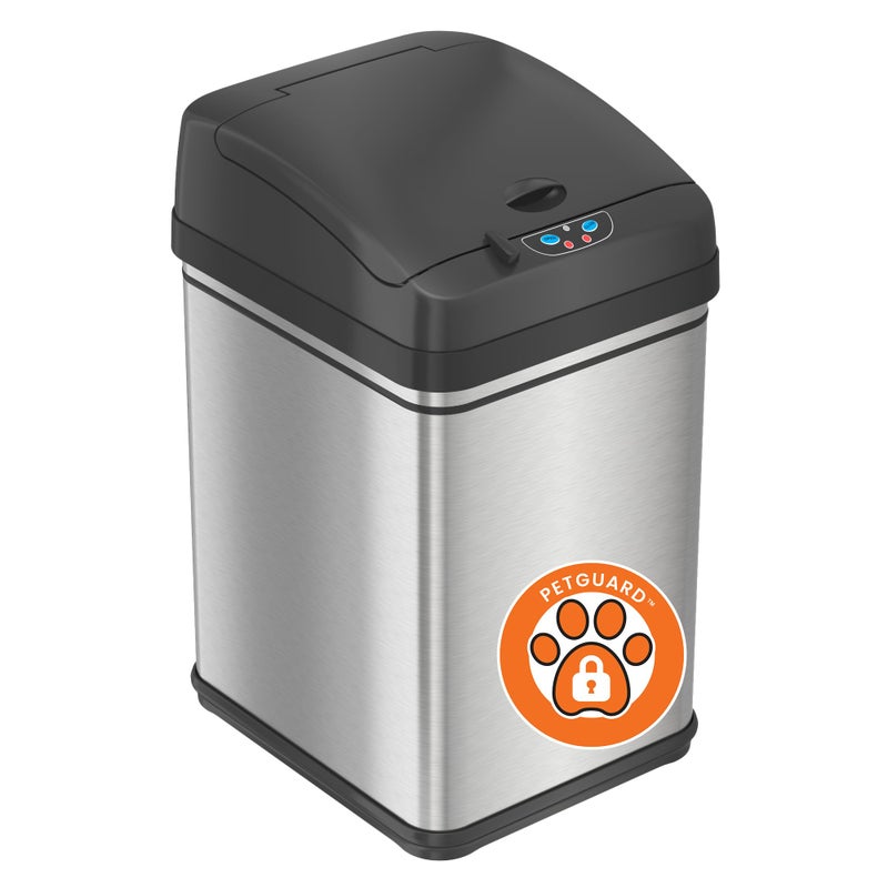 iTouchless 8 Gallon PetProof Sensor Trash Can with AbsorbX Odor Filter Kitchen Garbage Bin Prevents Dogs Cats Opening Lid Stainless Steel plus PetGuard Battery and AC Adapter Not Included