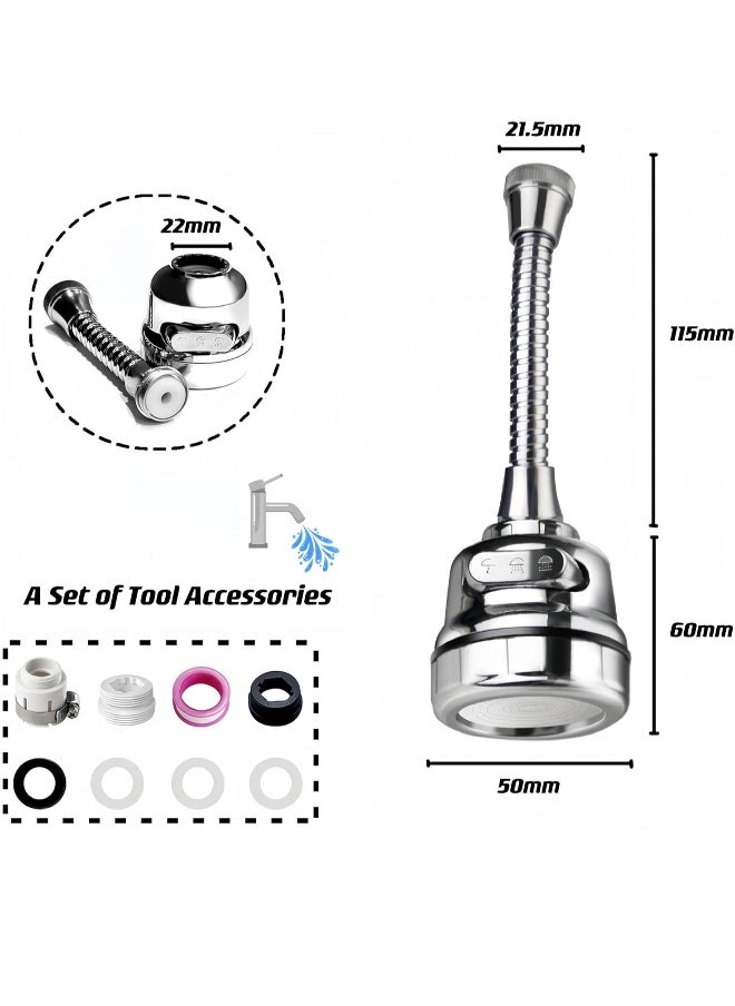 NT Kitchen Tap Spray Head Tap Aerator,Faucet Nozzle, 360° Rotatable Anti-Splash Faucet Extender with Hose, 3 modes, Equipped With a Fixable Faucet Chain, for Kitchen Bathroom (Fixable)