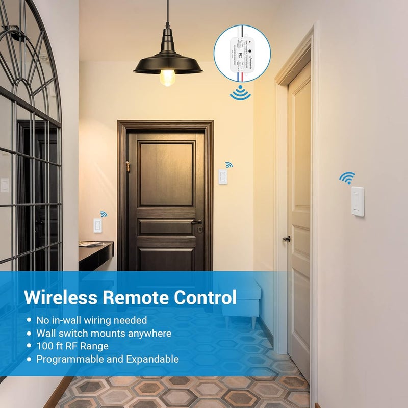 DEWENWILS Wireless Wall Light Switch Kit, No WiFi Needed Remote Control Switch for Small Appliance, Lamps, Lighting Fixture, No in-Wall Wiring, Long RF Range, 3 Pack Switches+1 Receiver - Image 5