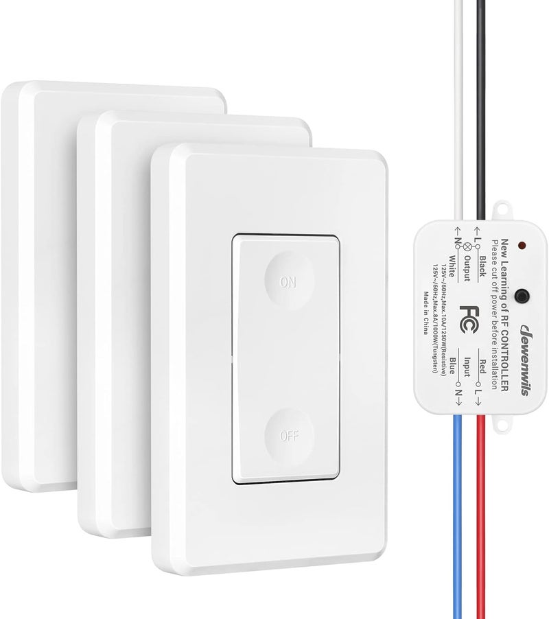 DEWENWILS Wireless Wall Light Switch Kit, No WiFi Needed Remote Control Switch for Small Appliance, Lamps, Lighting Fixture, No in-Wall Wiring, Long RF Range, 3 Pack Switches+1 Receiver - Image 1