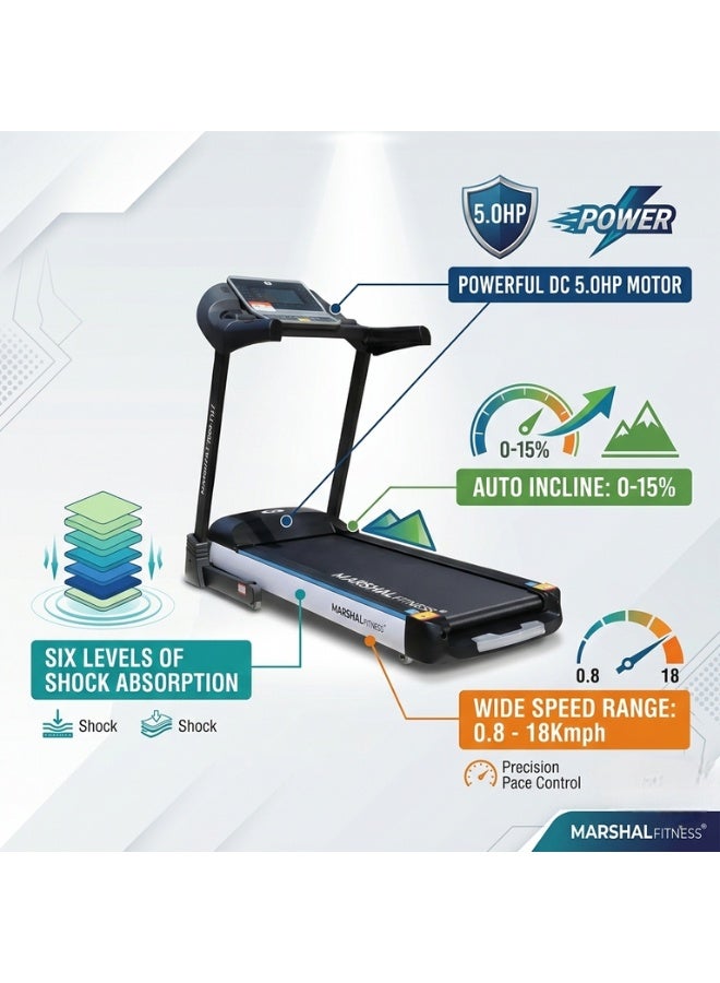 Marshal Fitness PKT-3150-1-TV 10.1" TV Screen Display Automatic Incline Low Noise 5 HP DC Motor Foldable Treadmill with Wifi Connectivity For Home Use - Image 5