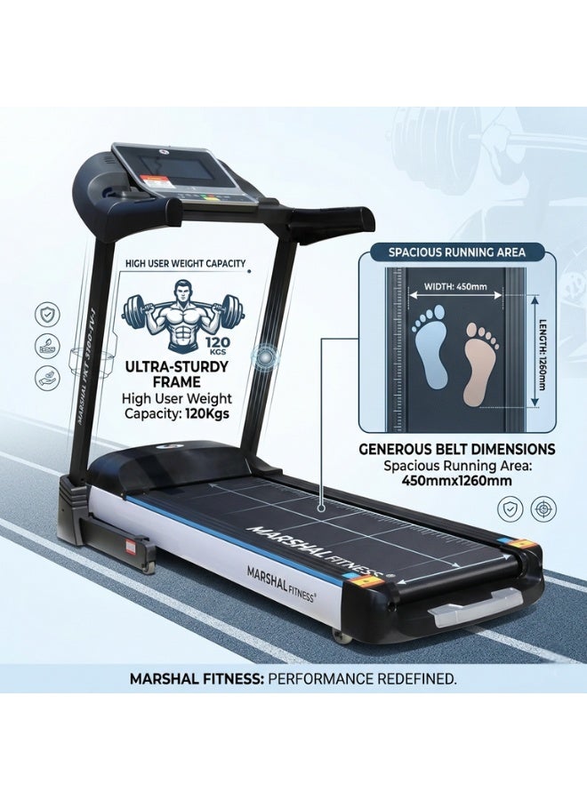 Marshal Fitness PKT-3150-1-TV 10.1" TV Screen Display Automatic Incline Low Noise 5 HP DC Motor Foldable Treadmill with Wifi Connectivity For Home Use - Image 4