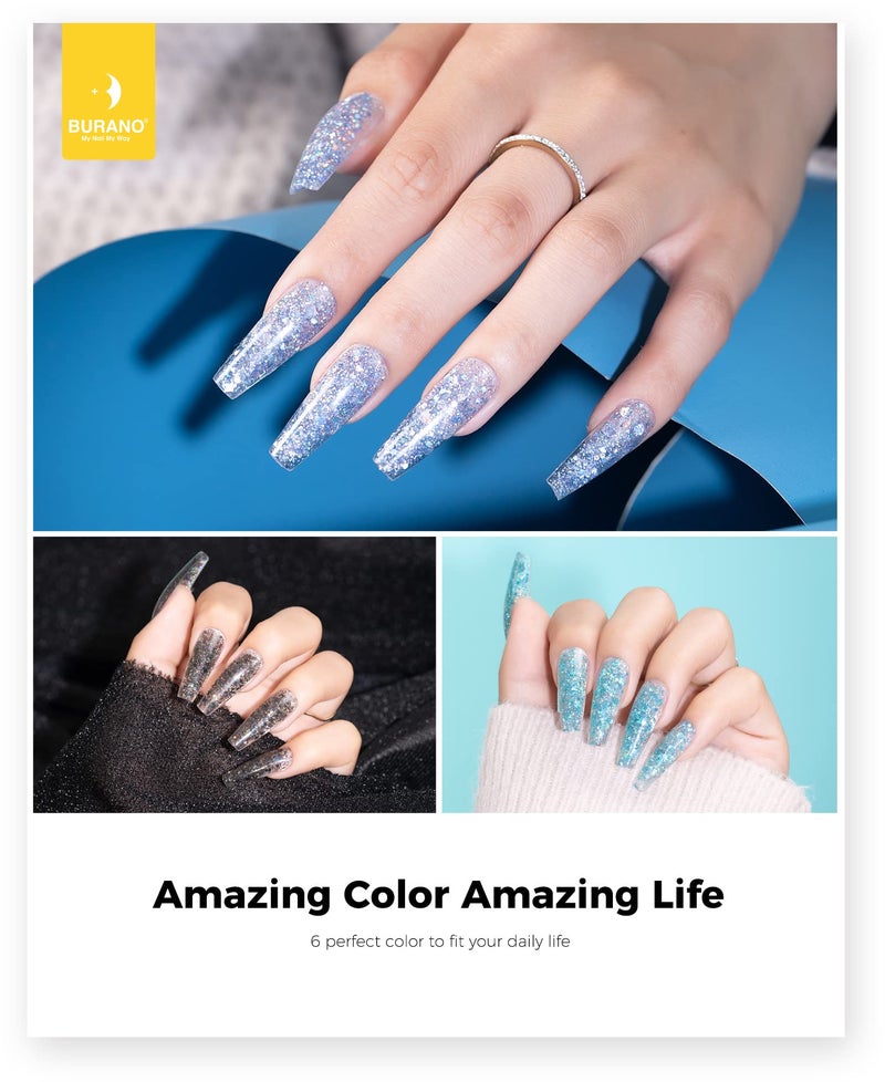 BURANO Poly Extension Gel Nail Kit, 6 Colors Nail Poly Nails Builder Gel Set for Beginner & Professional Using, DIY Starter Kit Nail Art Gift (glitter) - Image 4