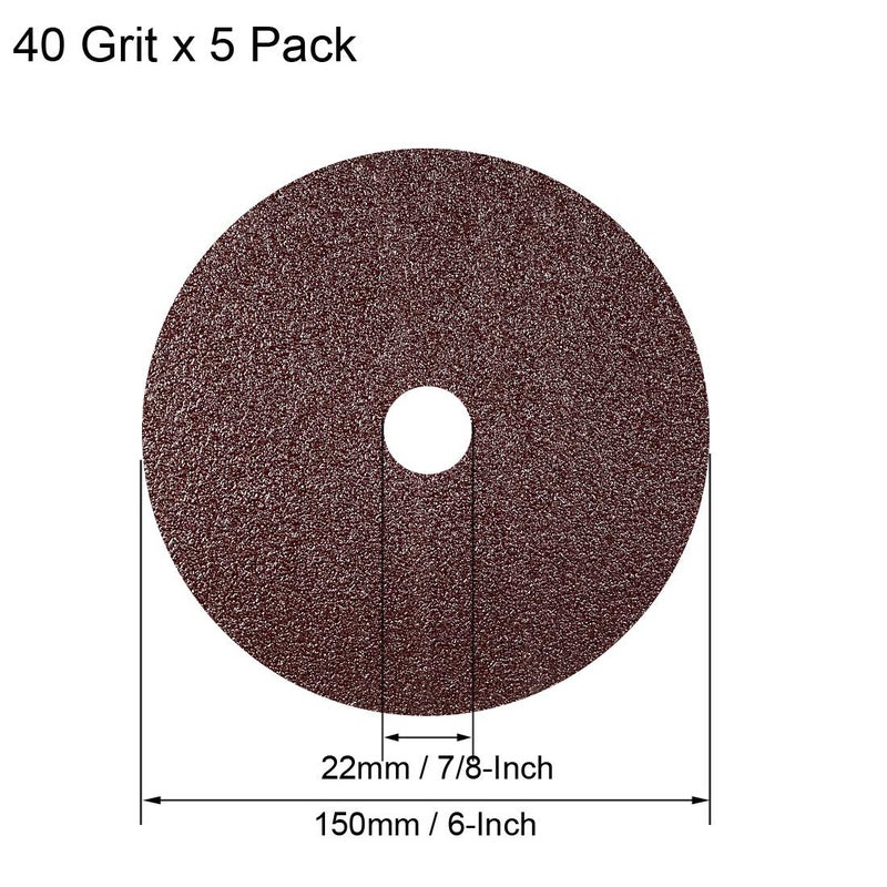 uxcell 6-Inch x 7/8-Inch Aluminum Oxide Resin Fiber Discs, Center Hole 40 Grit Sanding Grinding Discs, 5 Pack - Image 2
