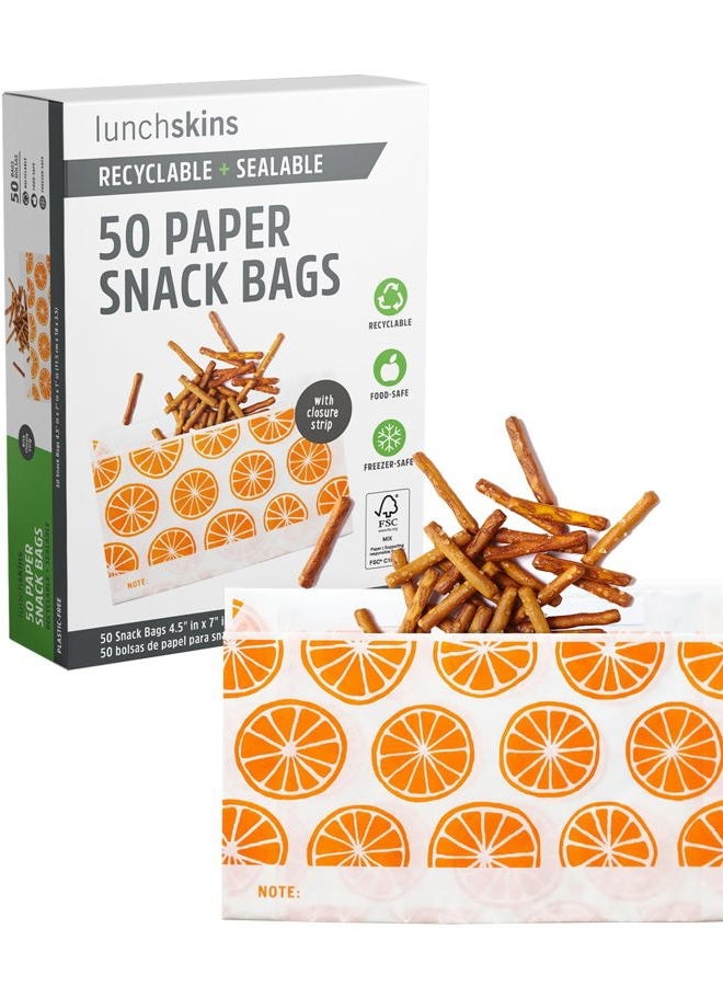 LunchSkins Recyclable + Sealable Food Storage Snack Bags Orange, 50 count - Image 1