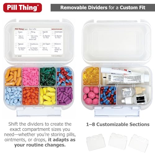 pill thing Large Pill Organizer 8 Compartment Big Pillbox for Travel Airtight Design Easy Travel Medication Management Adjustable Dividers Gasket Waterproof Med Box with Medication Map Clear 1 Pack - Image 5