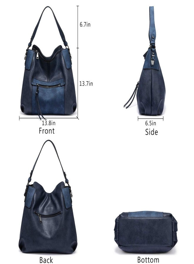 Realer Hobo Crossbody Bags for Women Designer Faux Leather Hobo Handbags Retro Large Size Shoulder Bag Bucket Purse, Navy, Large-15.2 inch - Image 5