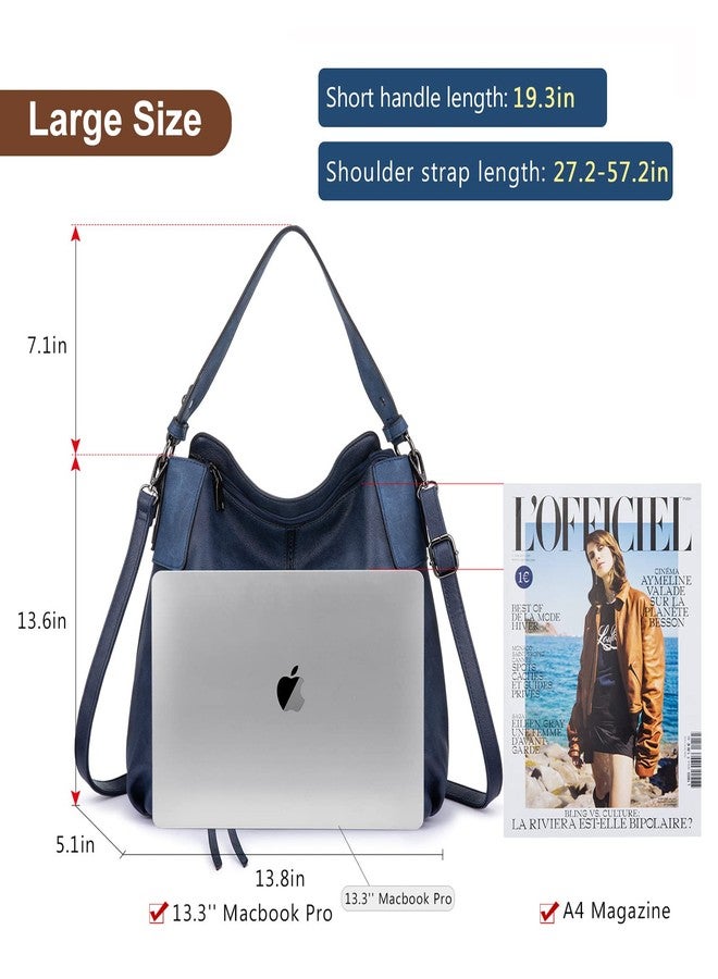 Realer Hobo Crossbody Bags for Women Designer Faux Leather Hobo Handbags Retro Large Size Shoulder Bag Bucket Purse, Navy, Large-15.2 inch - Image 4