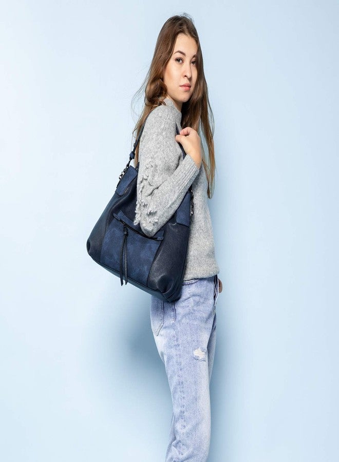 Realer Hobo Crossbody Bags for Women Designer Faux Leather Hobo Handbags Retro Large Size Shoulder Bag Bucket Purse, Navy, Large-15.2 inch - Image 2