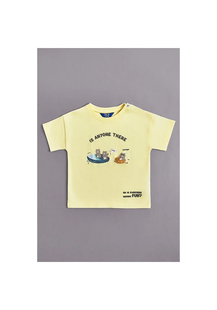 أر أند بي Printed T-Shirt with Crew Neck and Short Sleeves