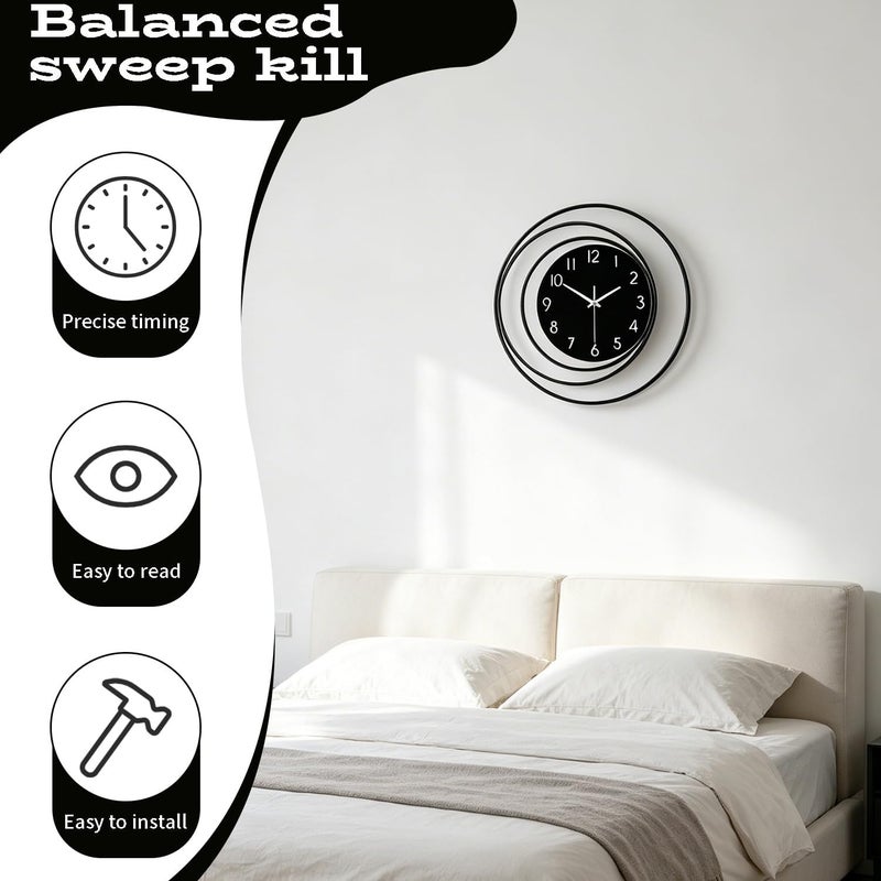 Dankeit 13inch Decorative Wall Clock, Silent Non-Ticking Quality Quartz Battery Operated, Large Wall Clock for Living Room Kitchen Home Bathroom Bedroom Wall Decor, Black - Image 3