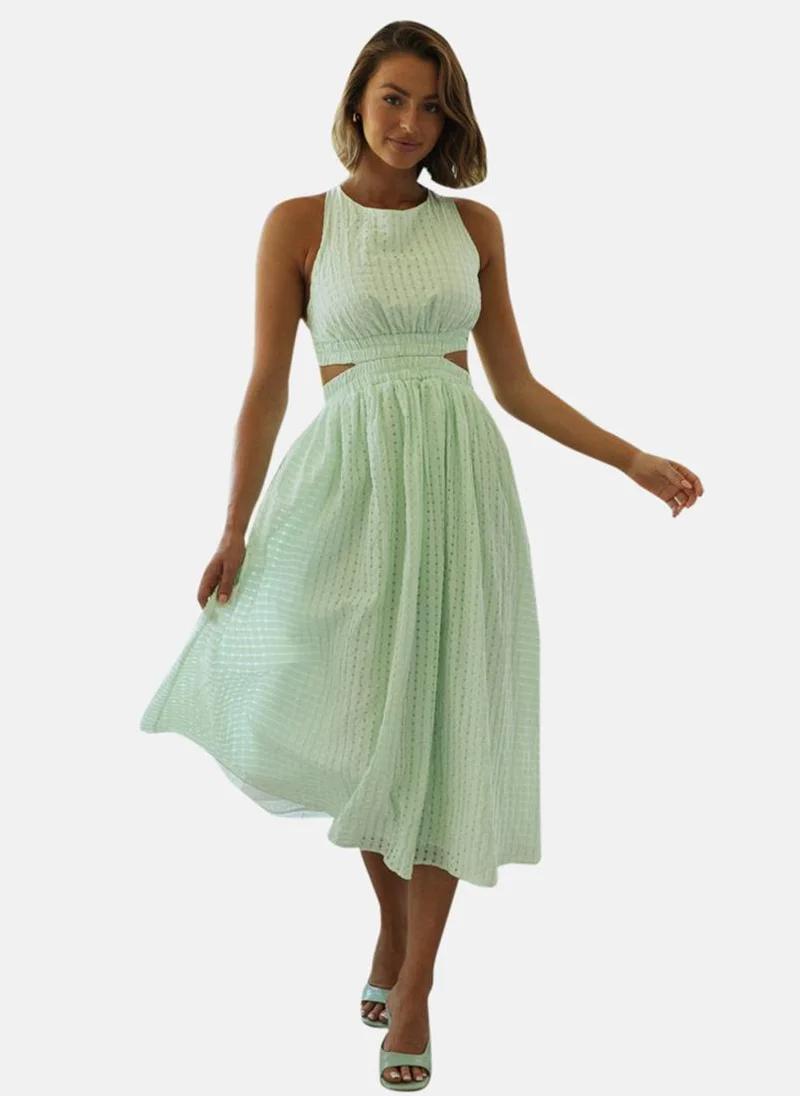 YUNIQEE Light Green Round Neck  Fit & Flared Solid Dress