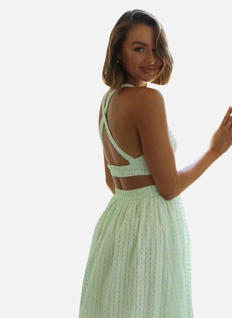 YUNIQEE Light Green Round Neck  Fit & Flared Solid Dress