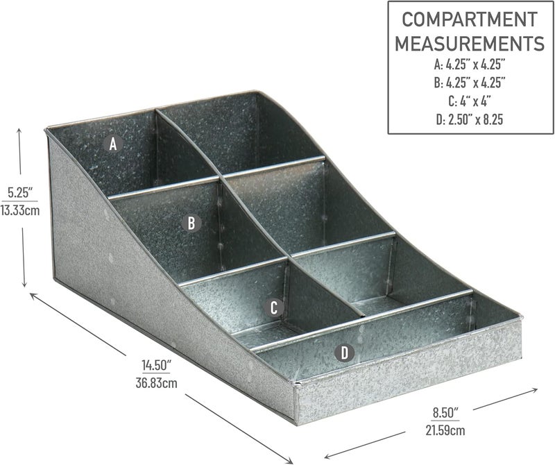 Mind Reader Cup and Condiment Station, Countertop Organizer, Coffee Bar, Galvanized Metal, 8.5" L x 14.5" W x 5.25" H, Silver - Image 3