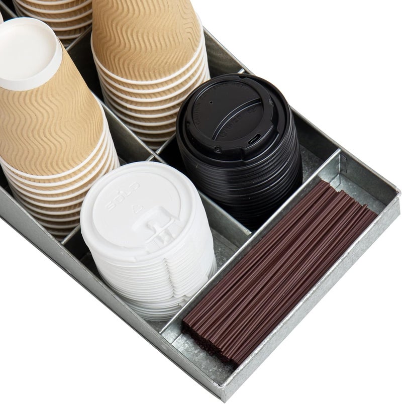 Mind Reader Cup and Condiment Station, Countertop Organizer, Coffee Bar, Galvanized Metal, 8.5" L x 14.5" W x 5.25" H, Silver - Image 5