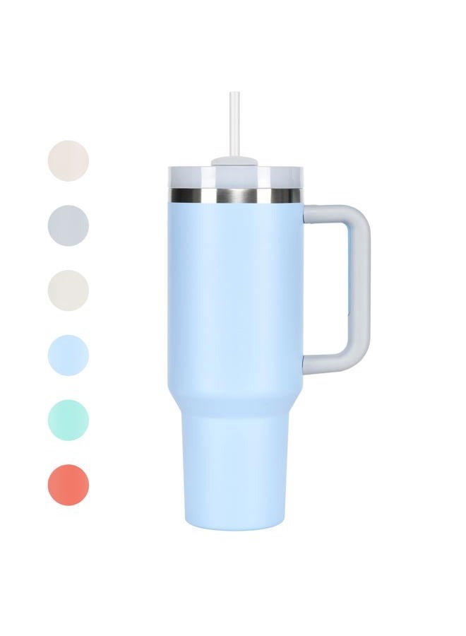 HIMALU 40oz Tumbler with Handle, Straw, Lid, Stainless Steel Vacuum Insulated Water Bottle Adventure Travel Mug Quencher for Iced Coffee, Hot or Cold Tea and Beverage, Sky Blue - Image 1
