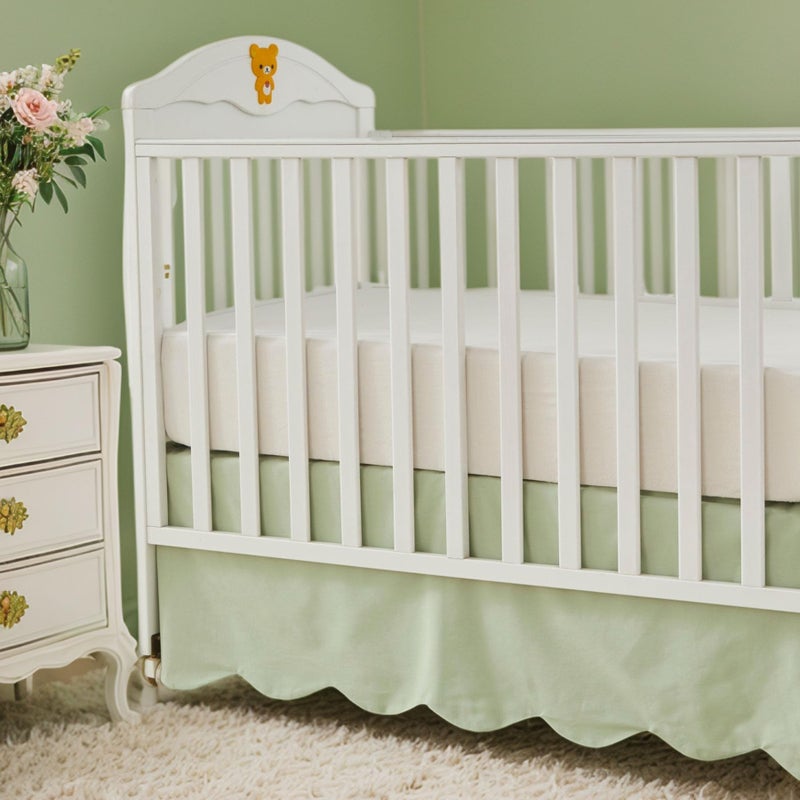 Brandream Scallop Edge Cotton Crib Skirt Toddler Bedskirt Baby Nursery Crib Bed Skirt Gender Neutral Solid Color Light Green Farmhouse Chic Boho Bohemian Skirt - Image 2