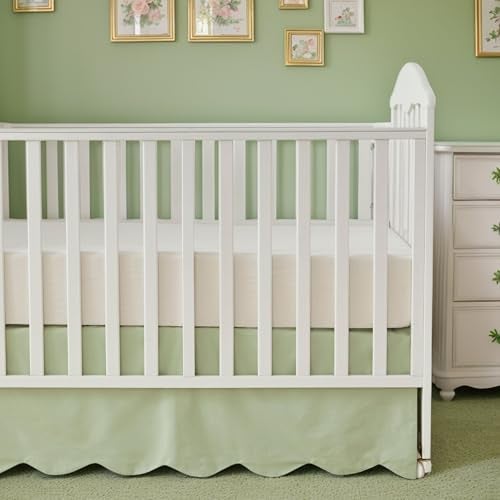 Brandream Scallop Edge Cotton Crib Skirt Toddler Bedskirt Baby Nursery Crib Bed Skirt Gender Neutral Solid Color Light Green Farmhouse Chic Boho Bohemian Skirt - Image 3