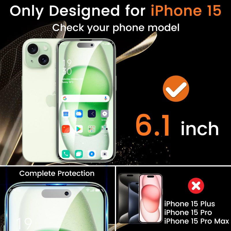 Lesakit 4+4 Pack Privacy Screen Protector for iPhone 15 6.1-Inch with 4 Pack Camera Lens Protector, Anti Spy Tempered Glass Film 9H Hardness Case Friendly - Image 2